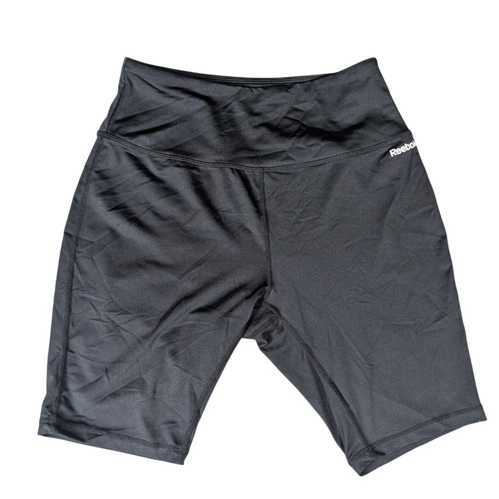 Reebok Womens Black High Rise Performance Biker Shorts Athletic Gym Workout